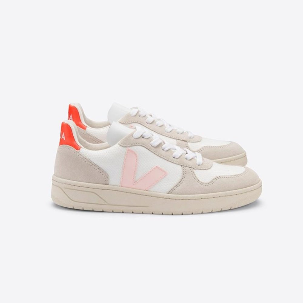 Women's Veja V-10 B-Mesh in White Petal Orange Fluo
